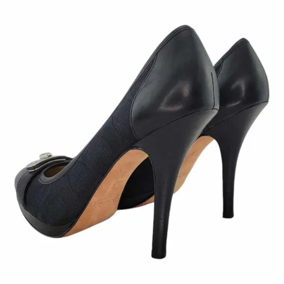 AUTHENTIC Coach Camille Black Signature Turnlock Pumps Sz 5.5 Smooth Leather Toe - Picture 11 of 13